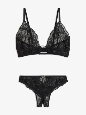 "Biustonosz bralette + stringi ""ouvert"" (2 części)" BonPrix czarny