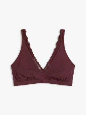 Biustonosz bralette z prążkowanej bawełny organicznej z koronką BonPrix czerwony