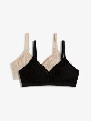 Biustonosz bralette z wyściełanymi miseczkami bez fiszbinów, z bawełny organicznej (2 szt.) BonPrix czarny