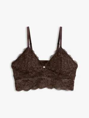 Biustonosz bustier bez fiszbinów, z kwiatową koronką BonPrix brązowy
