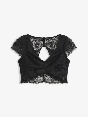 Biustonosz bustier bez fiszbinów, z kwiatową koronką BonPrix czarny