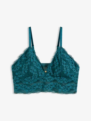 Biustonosz bustier bez fiszbinów, z kwiatową koronką BonPrix niebieski