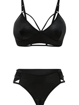 Biustonosz bustier + stringi ouvert z efektem wetlook (komplet 2-cz.) BonPrix czarny