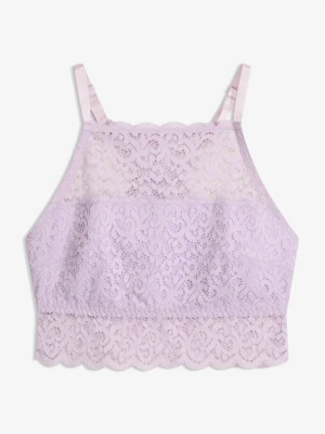Biustonosz bustier z rozciągliwej koronki BonPrix fioletowy