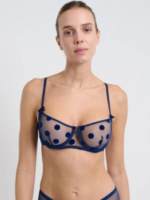 Biustonosz N.9 - Półgorset z tiulu z aksamitnymi kropkami Etam