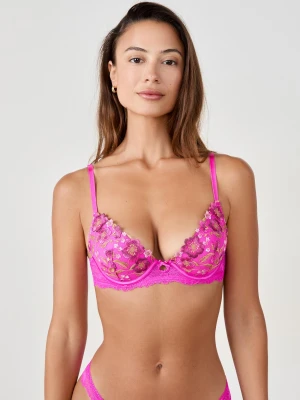 Biustonosz Nr 2 - Push-up z Głębokim Dekoltem i Kwiatowym Haftem Etam