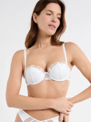 Biustonosz push-up balkonetka z koronki i satyny Etam