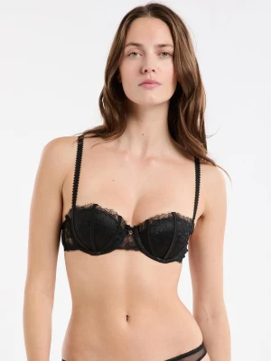 Biustonosz push-up balkonetka z tiulu i satyny Etam