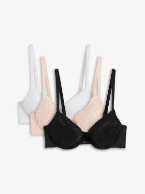 Biustonosz push up z delikatną koronką (3 szt.) BonPrix biały