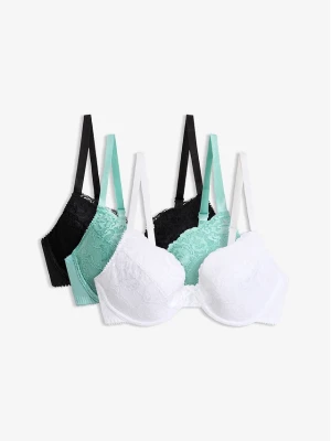 Biustonosz push up z delikatną koronką (3 szt.) BonPrix zielony