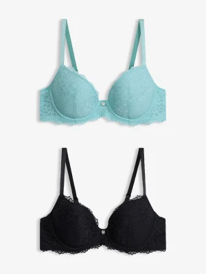 Biustonosz push-up z delikatnej koronki (2 szt.) BonPrix zielony