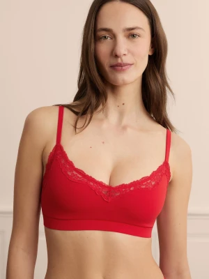 Biustonosz sportowy z mikrofibry ze szczegółami z koronki Etam