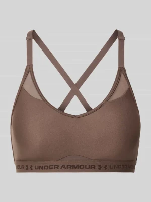 Biustonosz sportowy z napisem z logo model 'UA Crossback Low Bra' Under Armour Ciemnobrązowy