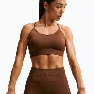 Biustonosz treningowy damski Nike Pro Seamless Light Support Sports Bra cacao wow Brązowy