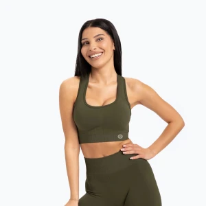 Biustonosz treningowy Gym Glamour Push Up khaki Zielony