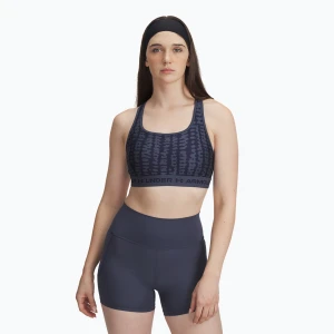 Biustonosz treningowy Under Armour Crossback Mid Print downpour gray / midnight navy / midnight navy Szary