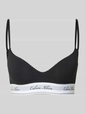 Biustonosz typu bralette z mieszanki bawełny z dodatkiem modalu model 'SCRIPT Lightly Lined' Calvin Klein Czarny
