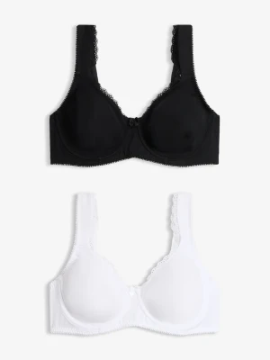 Biustonosz typu T-shirt optycznie zmniejszający biust, na fiszbinach, z bawełny organicznej (2 szt.) BonPrix czarny