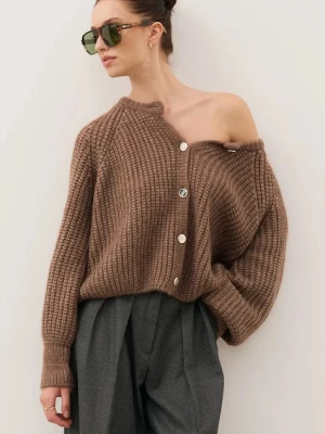 Bizuu kardigan z domieszką wełny ORNAMY damski kolor brązowy ORNAMY BRĄZOWY