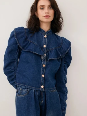 Bizuu koszula jeansowa DILETTA damska kolor granatowy regular ze stójką DILETTA GRANATOWY