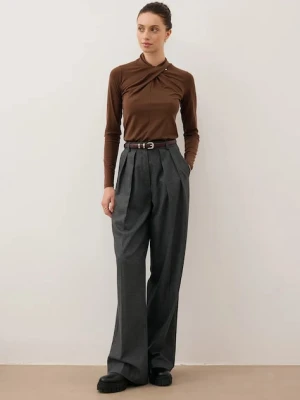 Bizuu spodnie BANOS GRAŻYNA damskie kolor szary szerokie high waist BANOS GRAŻYNA GRAFITOWY