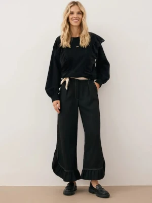 Bizuu spodnie NELLY damskie kolor czarny szerokie high waist NELLY CZARNY