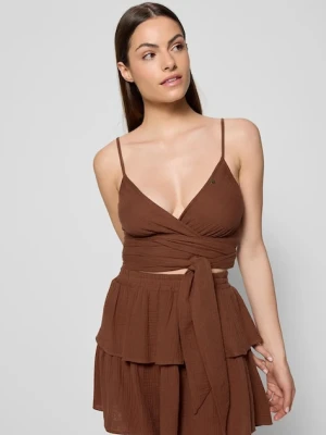 Bizuu szorty OSTER damskie kolor brązowy high waist OSTER BRĄZOWY