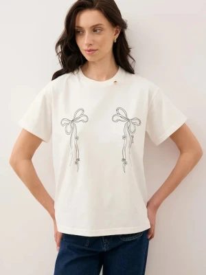 Bizuu t-shirt BOW damski kolor beżowy BOW KREMOWY