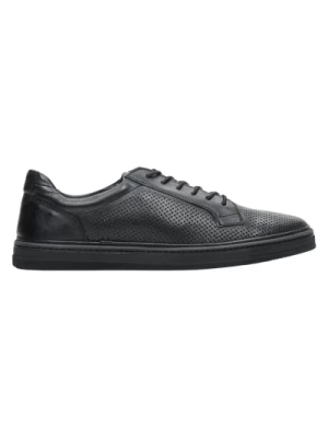 Black Perforated Men's Leather Sneakers for Summer Estro Er00111366 Estro