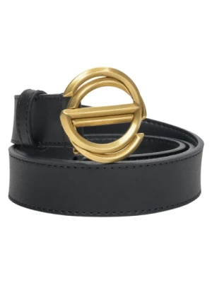 Black Womens Leather Belt with Gold Buckle Estro Er00113358 Estro