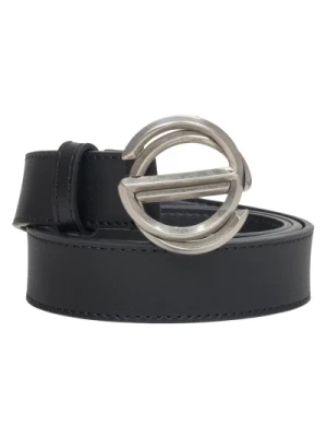 Black Womens Leather Belt with Silver Buckle Estro Er00113354 Estro