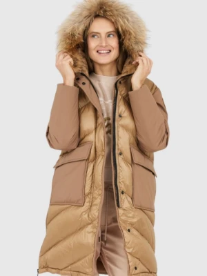 BLAUER Brązowa damska puchowa kurtka Gwendolyn z kapturem, Rozmiar XS Blauer USA