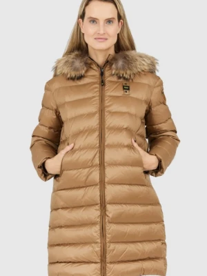 BLAUER Brązowa kurtka puchowa damska z odpinanym futrem jenota, Rozmiar M Blauer USA