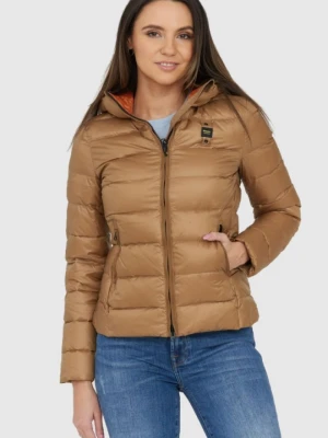 BLAUER Brązowa puchowa damska kurtka z kapturem Claudia fashion down jacket with hood, Rozmiar L Blauer USA