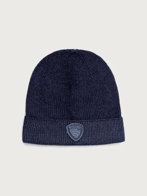 Blauer czapka beanie męska wełniana granatowy
