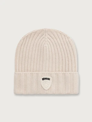 Blauer czapka beanie męska z dodatkiem wełny beżowy