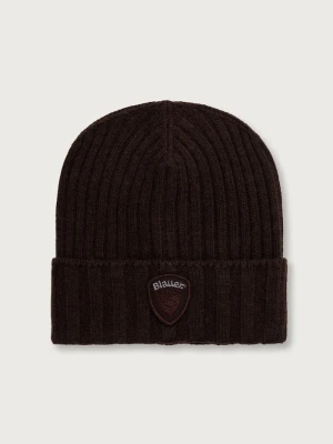 Blauer czapka beanie męska z dodatkiem wełny brązowy