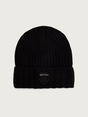Blauer czapka beanie męska z dodatkiem wełny czarny