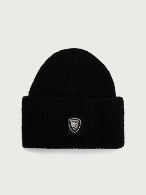 Blauer czapka beanie męska z dodatkiem wełny czarny