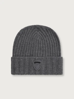 Blauer czapka beanie męska z dodatkiem wełny szary