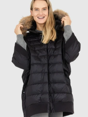 BLAUER Czarny damski płaszcz puchowy z futrem jenota, Rozmiar S Blauer USA