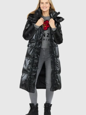BLAUER Czarny puchowy płaszcz damski naomi z odpinanym kapturem, Rozmiar L Blauer USA