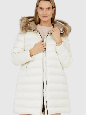 BLAUER Ecru kurtka puchowa damska z odpinanym futrem jenota, Rozmiar XS Blauer USA