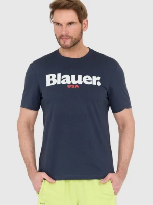 BLAUER Granatowy męski t-shirt z dużym logo Blauer USA