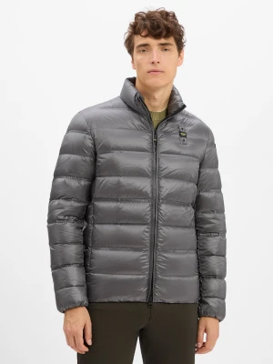 Blauer Pikowana kurtka męska Mężczyźni Sztuczne włókno szary jednolity,