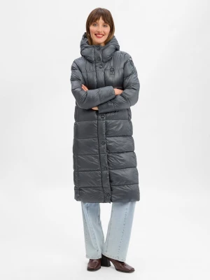 Blauer Pikowany płaszcz damski Kobiety szary|zielony jednolity,