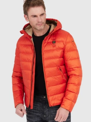 BLAUER Pomarańczowa męska puchowa kurtka Sergio z kapturem, Rozmiar XXL Blauer USA