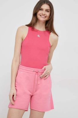 Blauer szorty damskie kolor różowy gładkie high waist