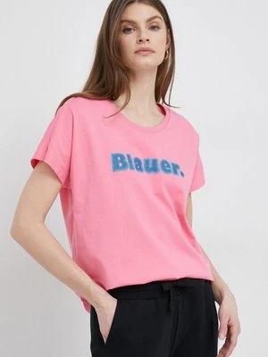 Blauer t-shirt bawełniany kolor różowy