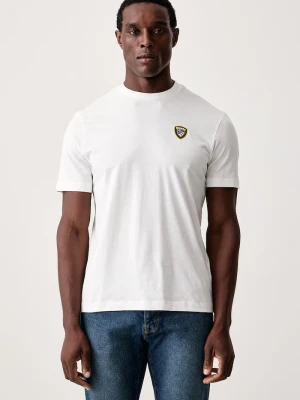 Blauer T-shirt męski bawełniany biały